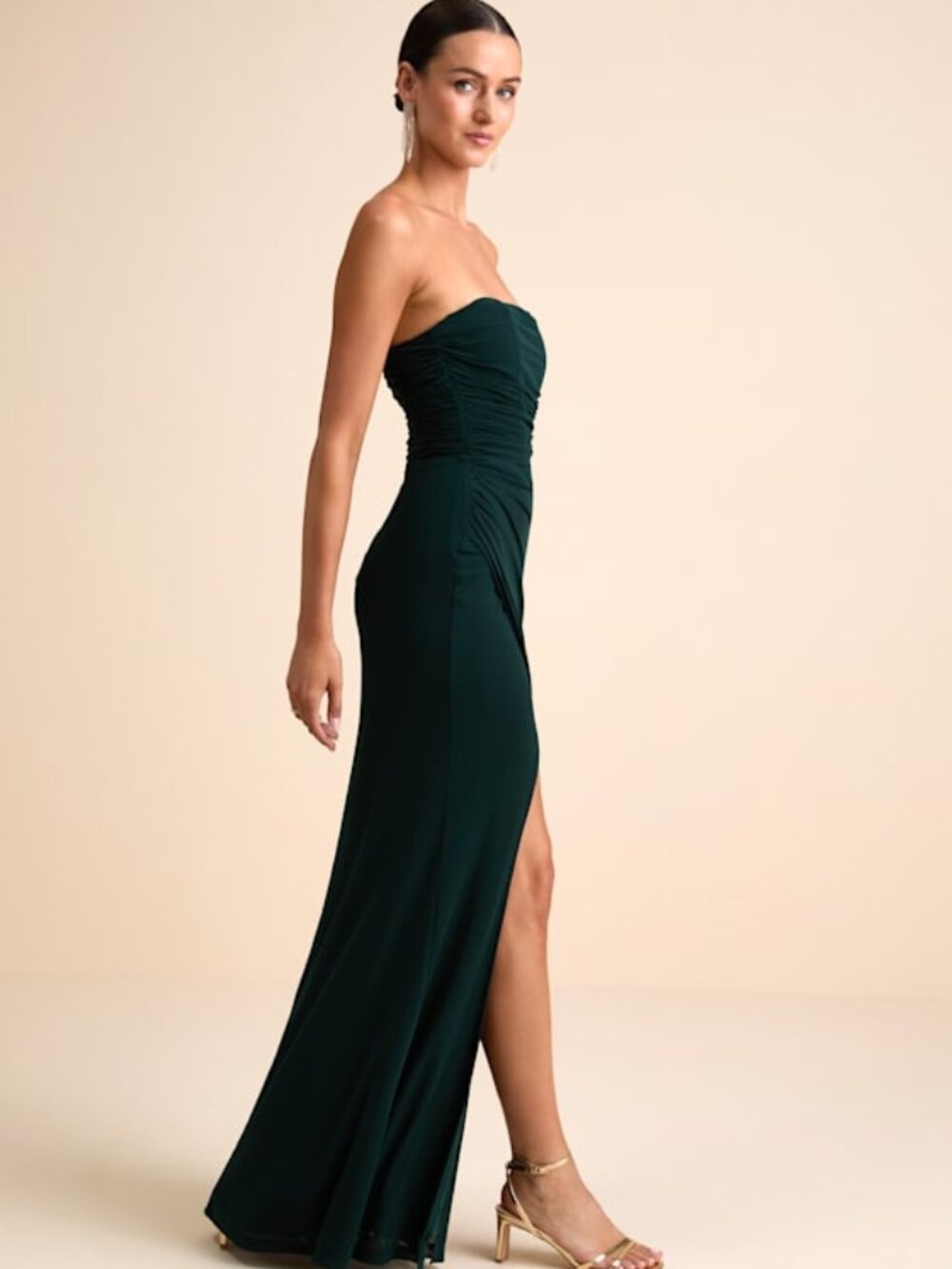 Lulus Epitome Of Allure Emerald Green Strapless Ruched Tulip Maxi Dres - Size XL